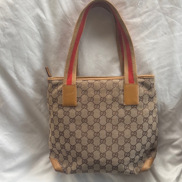 Authentic GUCCI GG Canvas Sherry Line Tote Bag Beige - Picture 3 of 16